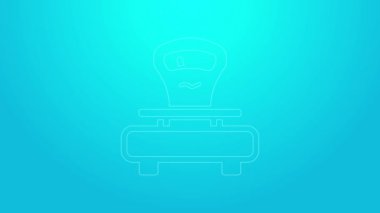 Pembe Ölçek mavi arkaplanda izole edilmiş bir simge. Ağırlık ölçüm aletleri. 4K Video hareketli grafik canlandırması