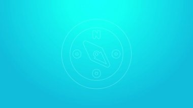 Pembe çizgi pusula simgesi mavi arkaplanda izole edildi. Rüzgâr yön bulma sembolü. Rüzgar gül işareti. 4K Video hareketli grafik canlandırması