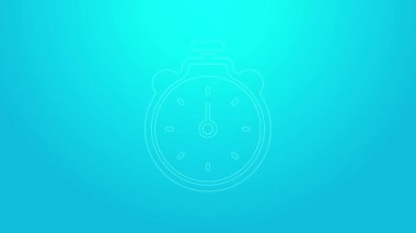 Pembe çizgi Stopwatch simgesi mavi arkaplanda izole edildi. Zaman göstergesi. Kronometre işareti. 4K Video hareketli grafik canlandırması