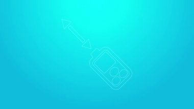 Pembe çizgi lazer mesafe ölçer simgesi mavi arkaplanda izole edildi. Lazer mesafe ölçüm ekipmanı. 4K Video hareketli grafik canlandırması