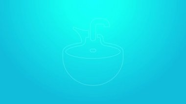 Mavi arka planda pembe çizgi şeklinde bir Washbasin simgesi var. Berber sandalyeyi lavaboyla yıkıyor. Saç yıkama sandalyesi. 4K Video hareketli grafik canlandırması