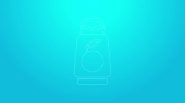 Mavi arka planda izole edilmiş pembe şampuan şişesi ikonu. 4K Video hareketli grafik canlandırması