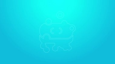 Mavi zemin üzerinde köpük simgesi olan pembe çizgi sabun çubuğu. Köpüklü sabun çubuğu. 4K Video hareketli grafik canlandırması