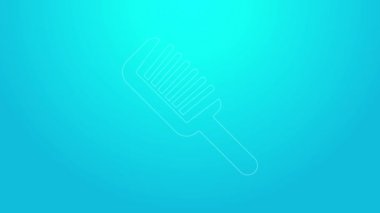 Pembe çizgi saç fırçası ikonu mavi arkaplanda izole edilmiş. Taraklı saç işareti. Berber sembolü. 4K Video hareketli grafik canlandırması