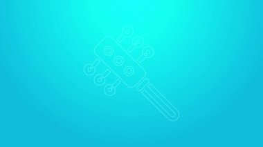 Pembe çizgi saç fırçası ikonu mavi arkaplanda izole edilmiş. Taraklı saç işareti. Berber sembolü. 4K Video hareketli grafik canlandırması