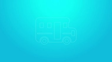 Pembe çizgi okul servisi simgesi mavi arkaplanda izole edildi. Toplu taşıma sembolü. 4K Video hareketli grafik canlandırması