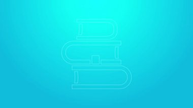 Pembe çizgi Kitap simgesi mavi arkaplanda izole edildi. 4K Video hareketli grafik canlandırması