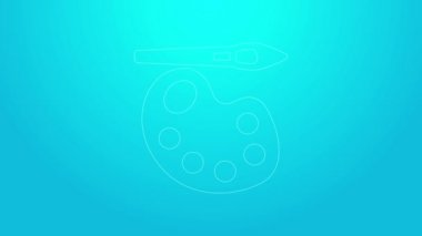 Mavi zemin üzerinde palet simgesi olan pembe çizgi boya fırçası. 4K Video hareketli grafik canlandırması