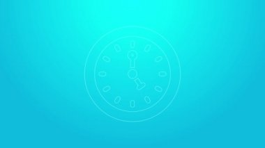 Pembe çizgi saat simgesi mavi arkaplanda izole edildi. Zaman sembolü. 4K Video hareketli grafik canlandırması