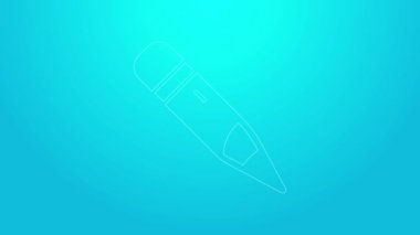 Mavi arkaplanda silgi simgesine sahip pembe çizgi kalem. Çizim ve eğitim araçları. Okul sembolü. 4K Video hareketli grafik canlandırması