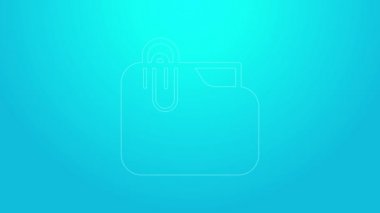 Mavi arkaplanda kağıt ataç simgesi olan pembe satır belgesi. Muhasebe klasörü sembolü. Muhasebe yönetimi. 4K Video hareketli grafik canlandırması