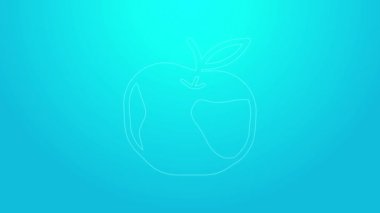 Pembe çizgi Apple simgesi mavi arkaplanda izole edildi. Fazla kilolu. Sağlıklı diyet menüsü. Fitness diyeti elması. 4K Video hareketli grafik canlandırması