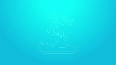 Mavi arkaplanda pembe çizgi açık ağaç simgesi izole edildi. 4K Video hareketli grafik canlandırması