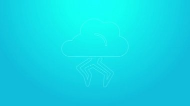 Mavi arkaplanda pembe çizgi fırtına simgesi izole edildi. Bulut ve şimşek işareti. Fırtınanın hava durumu ikonu. 4K Video hareketli grafik canlandırması