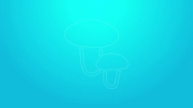Mavi arka planda pembe çizgi mantar ikonu izole edildi. 4K Video hareketli grafik canlandırması