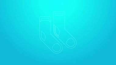 Mavi arka planda pembe çizgi çorap ikonu izole edildi. 4K Video hareketli grafik canlandırması