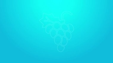 Pembe çizgi üzümlü meyve ikonu mavi arkaplanda izole edilmiş. 4K Video hareketli grafik canlandırması