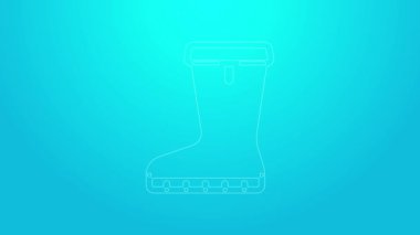 Mavi arkaplanda su geçirmez lastik bot simgesi var. Yağmurlu hava, balıkçılık, bahçe işleri için çizme. 4K Video hareketli grafik canlandırması