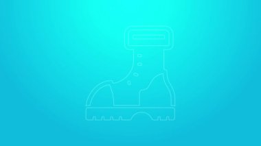 Mavi arkaplanda su geçirmez lastik bot simgesi var. Yağmurlu hava, balıkçılık, bahçe işleri için çizme. 4K Video hareketli grafik canlandırması