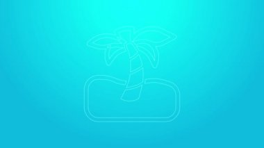 Mavi arka planda izole edilmiş pembe çizgi tropikal palmiye ağacı simgesi. Hindistan cevizi palmiyesi. 4K Video hareketli grafik canlandırması