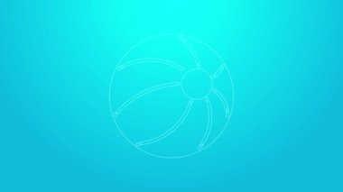 Pembe çizgi plaj topu ikonu mavi arka planda izole edildi. Çocuk oyuncağı. 4K Video hareketli grafik canlandırması