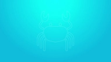 Mavi arkaplanda pembe çizgi yengeç simgesi izole edildi. 4K Video hareketli grafik canlandırması