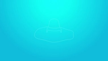 Mavi arka planda izole edilmiş pembe çizgili zarif kadın şapka ikonu. 4K Video hareketli grafik canlandırması