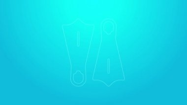 Mavi arka planda izole edilmiş yüzme ikonu için pembe çizgili plastik yüzgeçler. Dalış ekipmanları. Olağanüstü bir spor. Spor malzemeleri. 4K Video hareketli grafik canlandırması