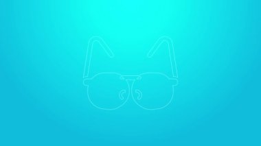 Pembe çizgi Gözlük simgesi mavi arkaplanda izole edilmiş. Gözlük çerçevesi sembolü. 4K Video hareketli grafik canlandırması