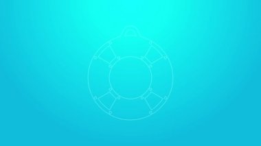 Pembe çizgi Lifebuoy simgesi mavi arkaplanda izole edildi. Can simidi sembolü. 4K Video hareketli grafik canlandırması