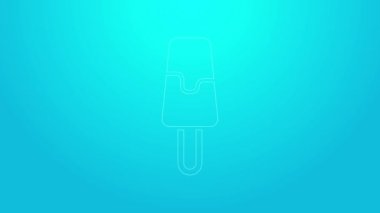 Pembe çizgi dondurma ikonu mavi arkaplanda izole edilmiş. Güzel sembol. 4K Video hareketli grafik canlandırması