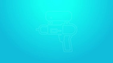 Pembe çizgili su tabancası ikonu mavi arkaplanda izole edilmiş. 4K Video hareketli grafik canlandırması