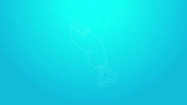 Pembe çizgi korkunç zombi parmağı ikonu mavi arka planda izole edilmiş. Mutlu Cadılar Bayramı Partisi. 4K Video hareketli grafik canlandırması