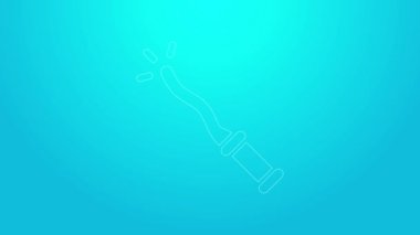 Pembe çizgi sihirli değnek ikonu mavi arkaplanda izole edildi. Yıldız şeklinde sihirli aksesuar. Sihirli güç. Mutlu Cadılar Bayramı Partisi. 4K Video hareketli grafik canlandırması