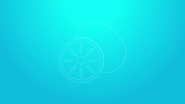 Pink line Kiwi fruit icon isolated on blue background. 4K Video motion graphic animation — Vídeo de stock