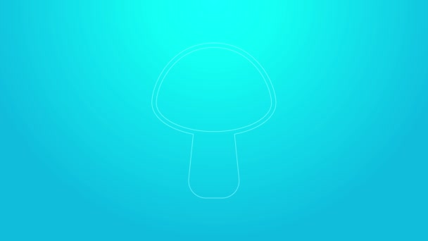 Pink line Mushroom icon isolated on blue background. 4K Video motion graphic animation — Stock Video