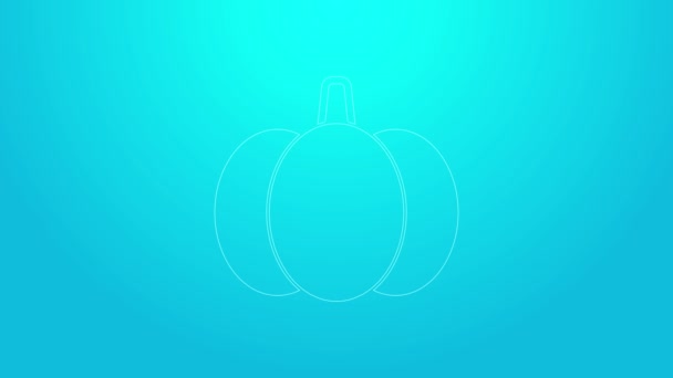 Rózsaszín vonal Tök ikon elszigetelt kék alapon. Boldog Halloween partit! 4K Videó mozgás grafikus animáció — Stock videók