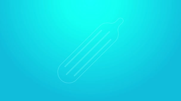 Pink line Fresh cucumber icon isolated on blue background. 4K Video motion graphic animation — Stock Video