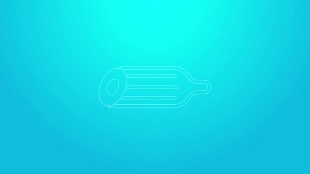 Pink line Fresh cucumber icon isolated on blue background. 4K Video motion graphic animation — Stock Video