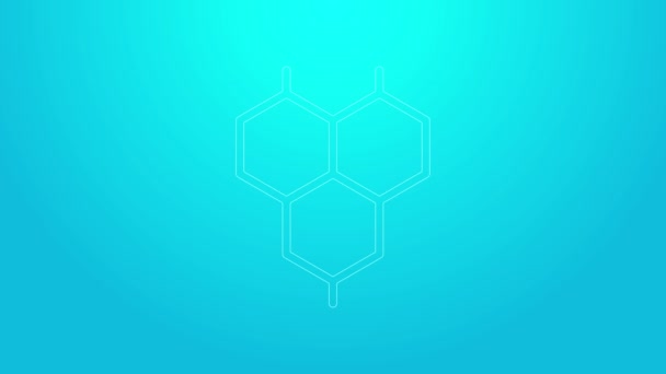 Розовая линия Химическая формула значок изолирован на синем фоне. Абстрактный шестиугольник для инновационной медицины, здравоохранения, исследований и науки. Видеографическая анимация 4K — стоковое видео
