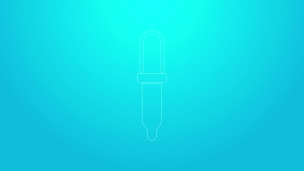 Pink line Pipette icon isolated on blue background. Element of medical, chemistry lab equipment. Medicine symbol. 4K Video motion graphic animation — Vídeos de Stock