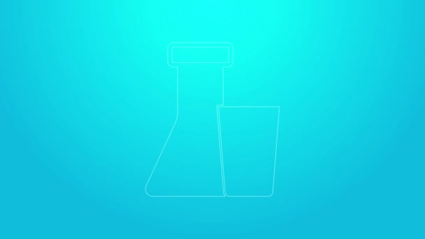 Pink line Test tube and flask chemical laboratory test icon isolated on blue background. Laboratory glassware sign. 4K Video motion graphic animation — Stock Video