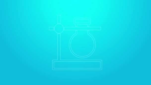 Pink line Glass test tube flask on stand icon isolated on blue background. Laboratory equipment. 4K Video motion graphic animation — Stock Video