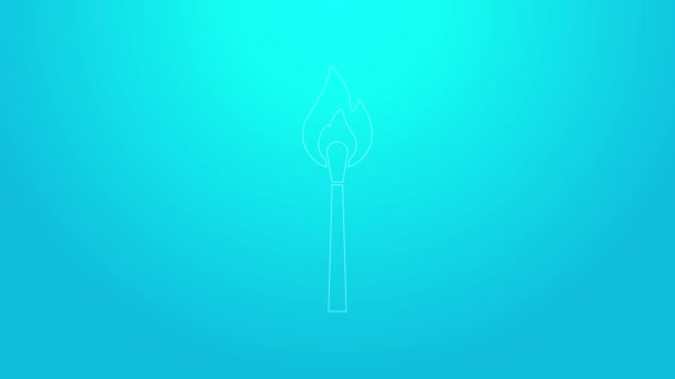 Růžová čára Hořící shoda s ikonou ohně izolované na modrém pozadí. Zápas s ohněm. Zápalky. Grafická animace pohybu videa 4K — Stock video