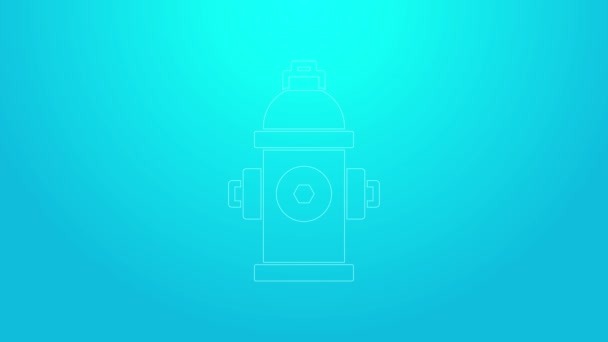 Pink line Fire hydrant icon isolated on blue background. 4K Video motion graphic animation — Stock Video