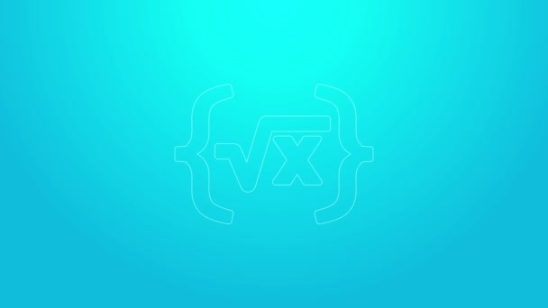 Pink line Square root of x glyph icon isolated on blue background. Mathematical expression. 4K Video motion graphic animation — Vídeo de stock