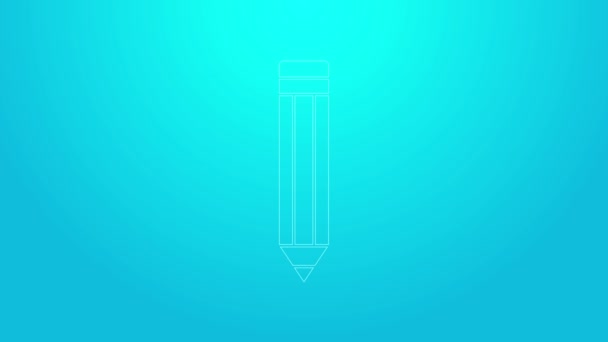 Pink line Pencil icon isolated on blue background. Drawing and educational tools. School office symbol. 4K Video motion graphic animation — Vídeos de Stock