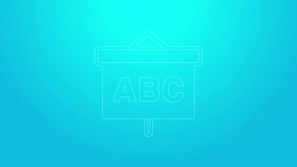Pinkfarbenes Kreidebrett-Symbol auf blauem Hintergrund. Schultafel-Schild. 4K Video Motion Grafik Animation — Stockvideo