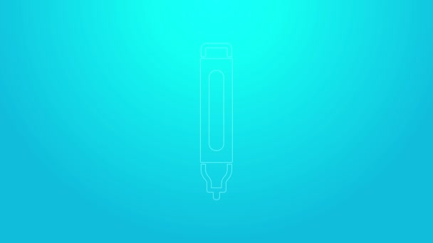 Pink line Marker icon isolated on blue background. Видеографическая анимация 4K — стоковое видео