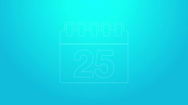 Pink line Calendar icon isolated on blue background. Event reminder symbol. 4K Video motion graphic animation — Stock Video